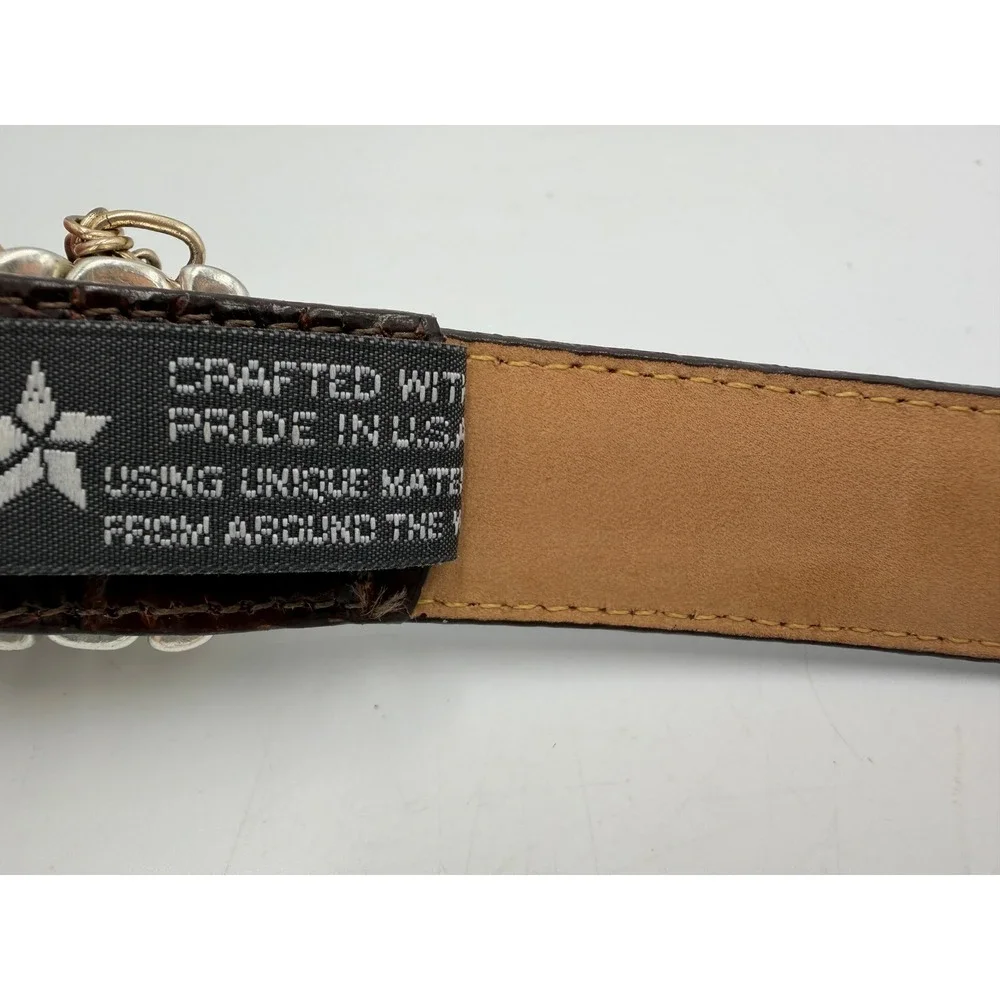 Brighton Belt Womens 30 Brown Croc Leather Silver Buckle Charm B10078